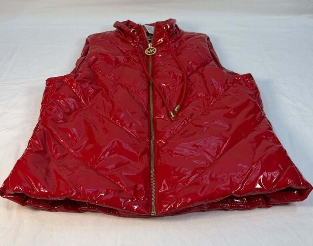 NWT Michael Kors Women's Shiny Red Quilted Puffer Vest Full Zip Small
